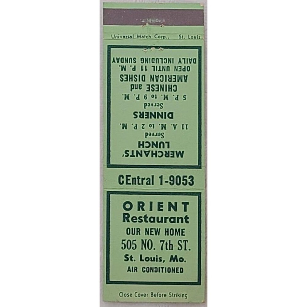 Front Strike Matchbook Cover Orient Restaurant St Louis MO Missouri
